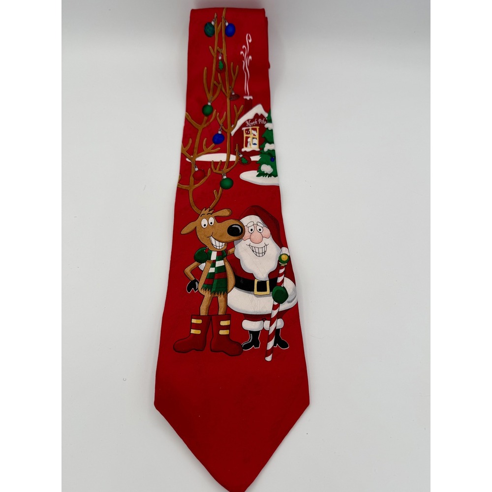 Specialties Hallmark Santa Reindeer Christmas Holiday Tie All Silk‎ Hand Made